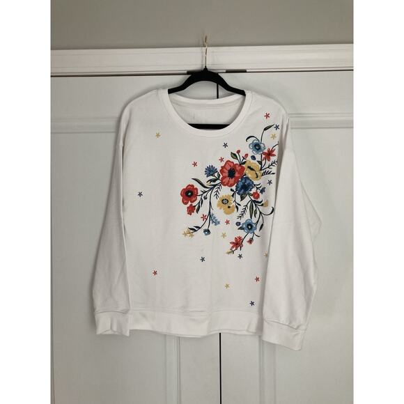 Sundry Tops - Sundry Anthropologie Floral Embroidered Crew Neck Pullover Sweater Size 2 Medium